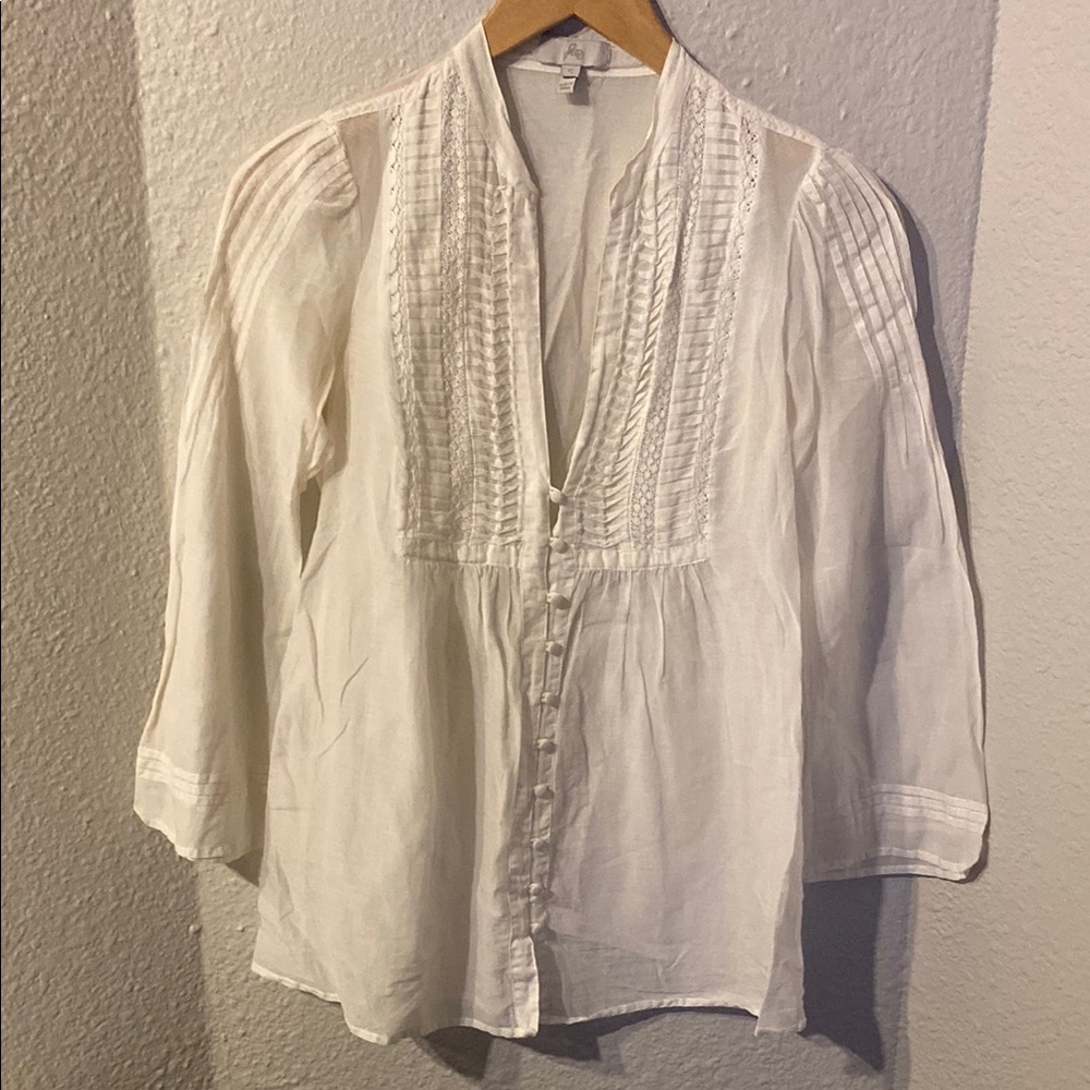 White Pintuck V-Neck Women's Blouse